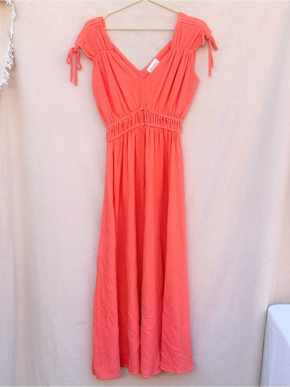 Coral Maxi Dress with Tie Shoulders